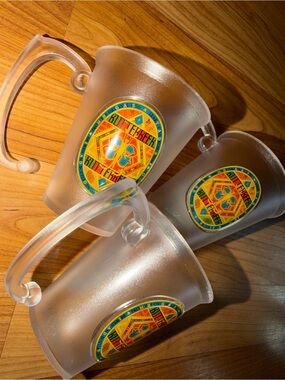 Frosted Glass Mugs with Colorful Beer Logo - Set of 3